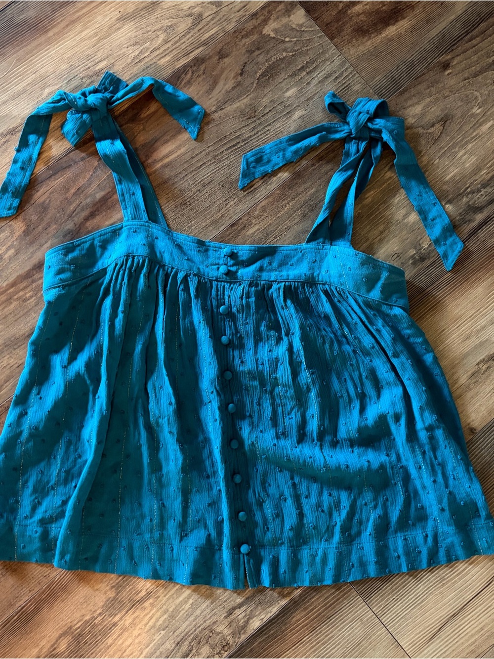 Rose & Olive Teal Tie-Shoulder Button Tank